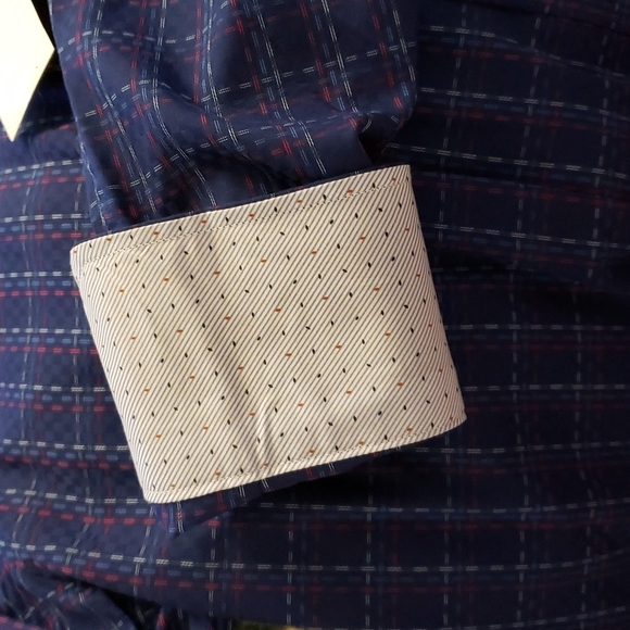 NEW Quieti Mens Dobby Plaid Flip Cuff Fine Cotton Shirt Med Dress Luxurious - Picture 5 of 15